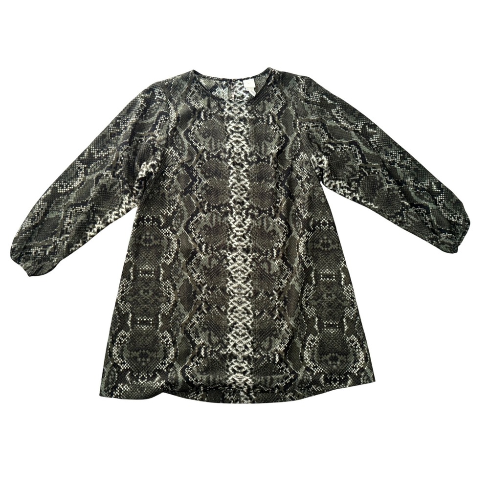 H&M Snakeskin Print Long Sleeve‎ Mini Dress Size 8 Animal Print Western Boho